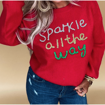 Racing Red Sparkle All The Way Tinsel Crew Neck PLUS SIZE Sweater