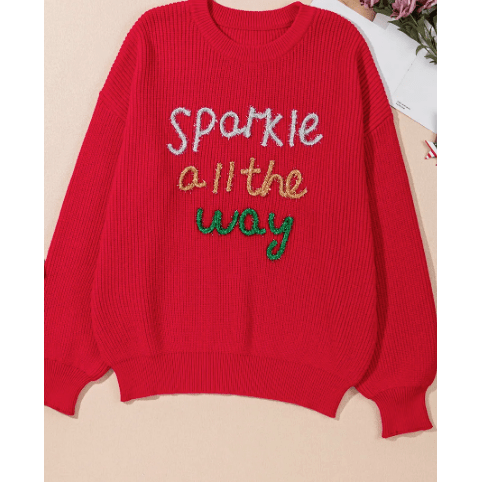 Racing Red Sparkle All The Way Tinsel Crew Neck PLUS SIZE Sweater