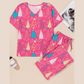 Pink Christmas Tree Print V Neck Tee and Pants Lounge Set