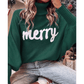 Green Merry Letter Embroidered High Neck Sweater