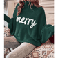 Green Merry Letter Embroidered High Neck Sweater
