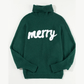 Green Merry Letter Embroidered High Neck Sweater