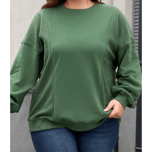 Livia Green Loose Patchwork Crewneck PLUS SIZE Sweatshirt