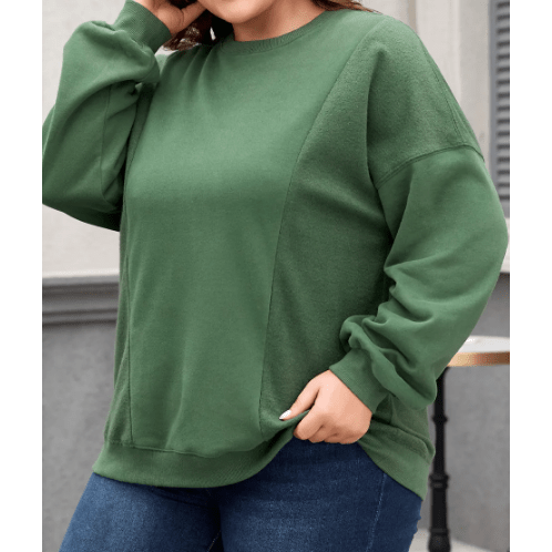 Livia Green Loose Patchwork Crewneck PLUS SIZE Sweatshirt