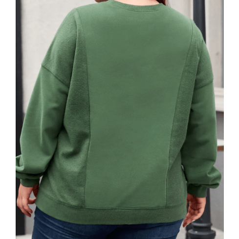 Livia Green Loose Patchwork Crewneck PLUS SIZE Sweatshirt