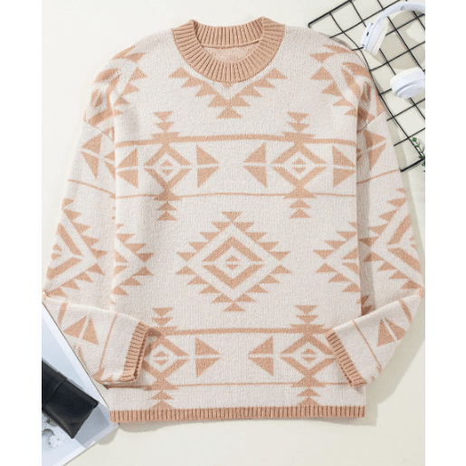 Lyanna Apricot PLUS SIZE Western Aztec Print Loose Sweater