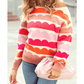 Macie Orange Wave Striped Balloon Sleeve Drop Shoulder Sweater