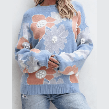 RTS Arlene Floral O Neck Drop Shoulder Knitted Sweater