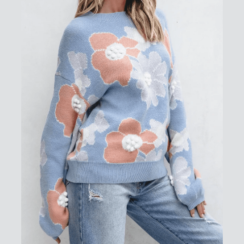 RTS Arlene Floral O Neck Drop Shoulder Knitted Sweater