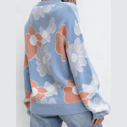 RTS Arlene Floral O Neck Drop Shoulder Knitted Sweater