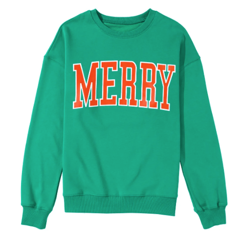 Bright Green MERRY Graphic Pullover Sweatshirt