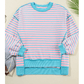 Phillis Pink Stripe Contrast Trim High Low Pullover Tunic Sweatshirt