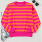 Raina Pink Stripe Shoulder Pad Round Neck Sweater