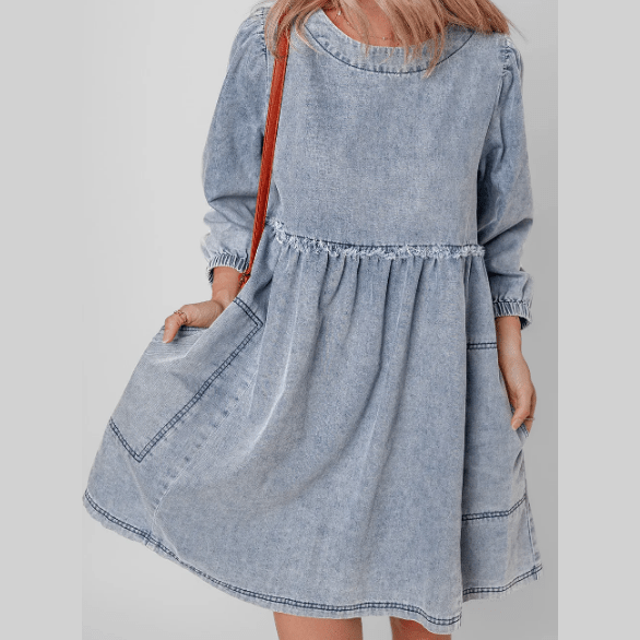 Jonine Light Wash High Waist Loose Fit Denim Mini Dress