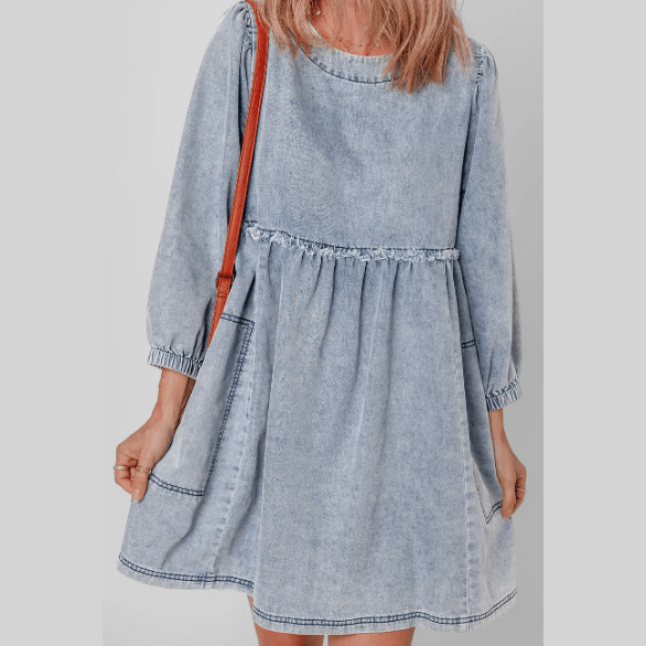 Jonine Light Wash High Waist Loose Fit Denim Mini Dress