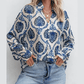 Skyla Blue Tribal Pattern Buttoned Front Loose Shirt