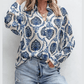 Skyla Blue Tribal Pattern Buttoned Front Loose Shirt