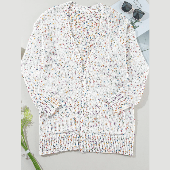 Soph White Confetti Rib Knit Long Sleeve Cardigan