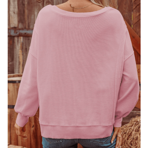 Jayleen Pink Waffle knit Bishop Sleeve Split Oversized Top