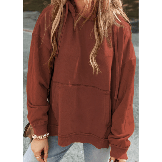 Syrena Chestnut Quilted Patchwork Exposed Seam Hoodie