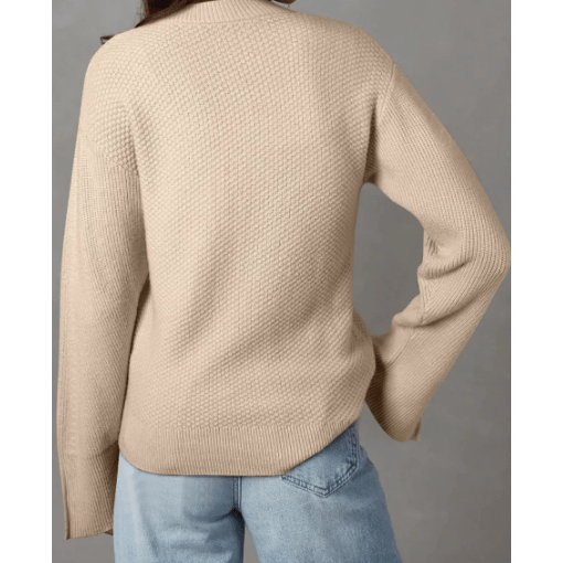 Charidy Parchment Textured Knit Split Cuff Drop Shoulder Loose Sweater