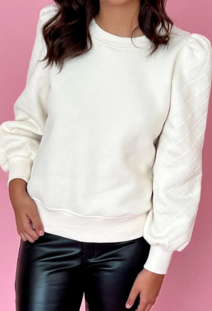 Mylie Puff Sleeve Round Neck Pullover Sweatshirt