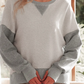 Susina Grey Color Block Thumbhole Sleeve Drop Shoulder Sweatshirt