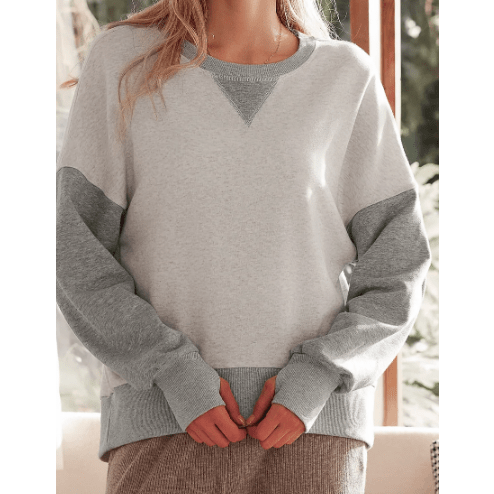 Susina Grey Color Block Thumbhole Sleeve Drop Shoulder Sweatshirt