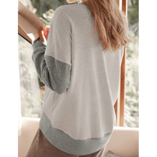 Susina Grey Color Block Thumbhole Sleeve Drop Shoulder Sweatshirt