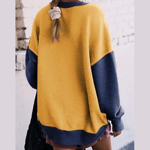 Susina Yellow Color Block Thumbhole Sleeve Drop Shoulder Sweatshirt