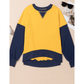 Susina Yellow Color Block Thumbhole Sleeve Drop Shoulder Sweatshirt