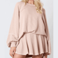 Maura Apricot Corded Lantern Sleeve Top High Waist Ruffled Mini Skirt Set