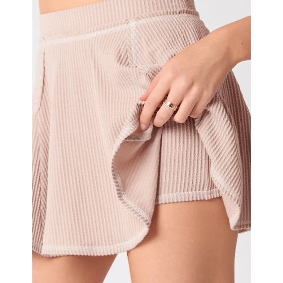 Maura Apricot Corded Lantern Sleeve Top High Waist Ruffled Mini Skirt Set