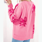 Rhianna Pink Bow Pattern Drop Shoulder Loose Sweater