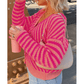 Maxanne Pink Striped Buttoned V Neck Drop Shoulder Cardigan