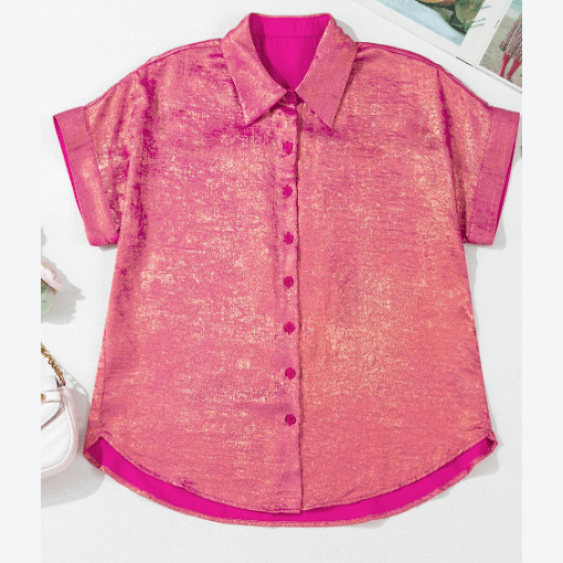 Franca Metallic Sheen Short Sleeve Buttoned Front Casual Shirt