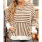 Cambee  Brown Stripe Quarter Buttons Drop Sleeve Plus Size Hoodie