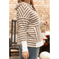 Cambee  Brown Stripe Quarter Buttons Drop Sleeve Plus Size Hoodie