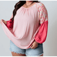 Luci Pink Contrast Floral Patchwork Long Sleeve Plus Size Blouse