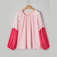 Luci Pink Contrast Floral Patchwork Long Sleeve Plus Size Blouse