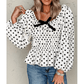 REDUCED!!!  Terra Black Polka Dot Puff Sleeve Bow Square Neck Peplum Top  REDUCED!!!