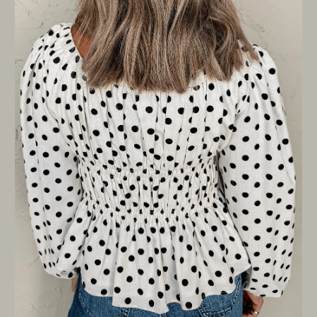 REDUCED!!!  Terra Black Polka Dot Puff Sleeve Bow Square Neck Peplum Top  REDUCED!!!