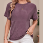 Nathalie Mauve Corded Knit Mock Neck T Shirt