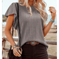 Arissa Grey Textured Flutter Sleeve Top