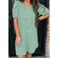 Gina Mint Green Corded Knit Crew Neck Puff Sleeve Shift Mini Dress