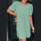 Gina Mint Green Corded Knit Crew Neck Puff Sleeve Shift Mini Dress