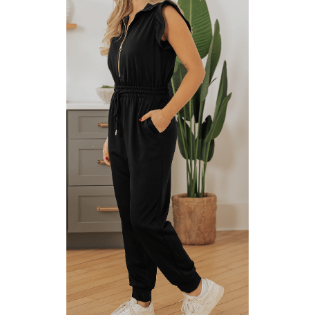 REDUCED!!!  Malbi Black Zipper Flutter Sleeve Drawstring High Waist Jumpsuit  REDUCED!!!