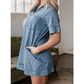 Mika Beau Blue Short Sleeve Collared Patched Pocket Denim Mini Dress