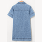 Mika Beau Blue Short Sleeve Collared Patched Pocket Denim Mini Dress