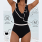 Britta Black Color Contrast Ruffled Wrap V Neck Swimsuit